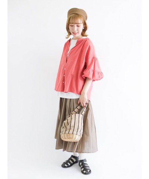 Samansa Mos2（サマンサ モスモス）の「フォトプリントゆるTシャツ（Tシャツ/カットソー・レディース・ベージュ/オフホワイト/サックスブルー/チャコール・ﾌﾘ-）」の13枚目の写真