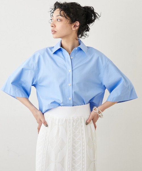 23SS 現行品✨ウィムガゼット クロップドハーフスリーブシャツ サックスブルー Whim Gazette（ウィムガゼット）の「クロップドハーフスリーブ