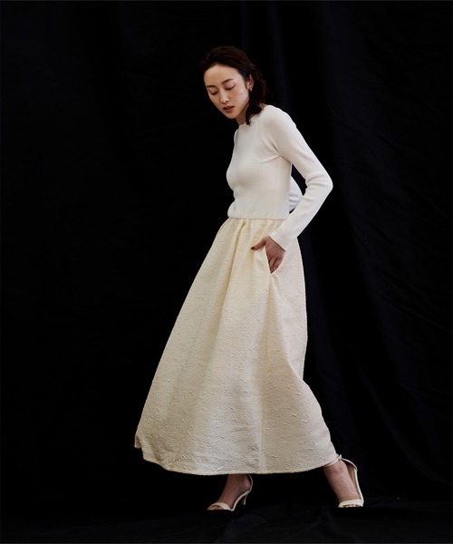 UR'S(ユアーズ)の「ふくれジャガードドッキングワンピース(ワンピース・レディース・ホワイト/ブラック・S/M/L)」の16枚目の写真