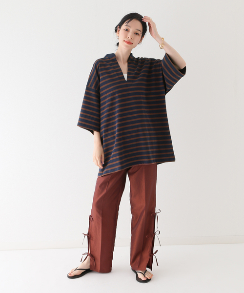 JOINT WORKS(ジョイントワークス)の「ボーダースキッパーTシャツ(Tシャツ/カットソー・レディース・ベージュ/ネイビー・FREE)」の4枚目の写真