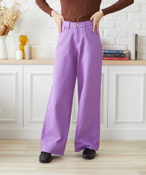 acro(アクロ)の「カラーワイドストレートパンツ/AC1455(デニムパンツ・レディース・ピンク/ホワイト/ブラック/ブルー/グリーン/オレンジ/パープル・FREE)」の5枚目の写真