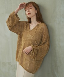 hinari | スキッパーメッシュニットトップス(ニット/セーター)