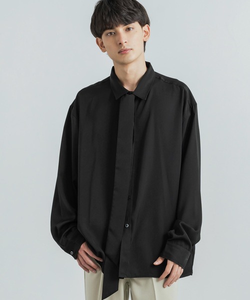 Rocky Monroe(ロッキーモンロー)の「オーバーサイズ 2Way とろみボウタイビッグシャツ(シャツ/ブラウス・メンズ・ブラック/グレー/ホワイト・M/L)」の22枚目の写真
