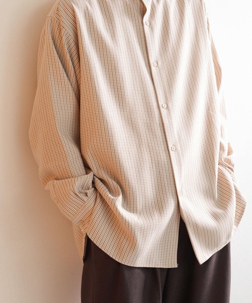 SENSE OF PLACE by URBAN RESEARCH（センスオブプレイスバイアーバンリサーチ）の「ウールライクバンドカラールーズシャツ（シャツ/ブラウス・メンズ・ライトベージュ/ミント/ブラウン/ブラック/その他1/その他2/ブルー/ボルドー・LARGE/MEDIUM）」の10枚目の写真