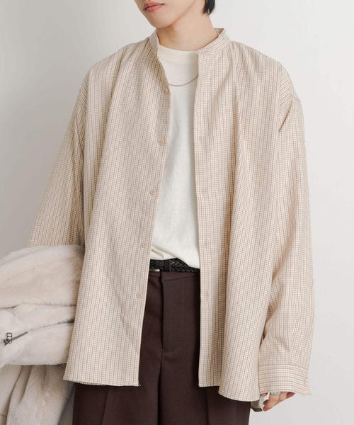 SENSE OF PLACE by URBAN RESEARCH（センスオブプレイスバイアーバンリサーチ）の「ウールライクバンドカラールーズシャツ（シャツ/ブラウス・メンズ・ライトベージュ/ミント/ブラウン/ブラック/その他1/その他2/ブルー/ボルドー・LARGE/MEDIUM）」の15枚目の写真