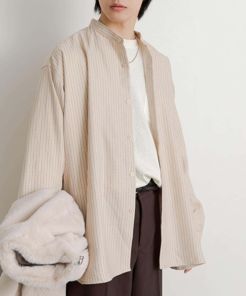 SENSE OF PLACE by URBAN RESEARCH（センスオブプレイスバイアーバンリサーチ）の「ウールライクバンドカラールーズシャツ（シャツ/ブラウス・メンズ・ライトベージュ/ミント/ブラウン/ブラック/その他1/その他2/ブルー/ボルドー・LARGE/MEDIUM）」の16枚目の写真