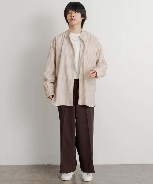 SENSE OF PLACE by URBAN RESEARCH（センスオブプレイスバイアーバンリサーチ）の「ウールライクバンドカラールーズシャツ（シャツ/ブラウス・メンズ・ライトベージュ/ミント/ブラウン/ブラック/その他1/その他2/ブルー/ボルドー・LARGE/MEDIUM）」の18枚目の写真