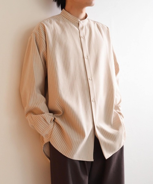 SENSE OF PLACE by URBAN RESEARCH（センスオブプレイスバイアーバンリサーチ）の「ウールライクバンドカラールーズシャツ（シャツ/ブラウス・メンズ・ライトベージュ/ミント/ブラウン/ブラック/その他1/その他2/ブルー/ボルドー・LARGE/MEDIUM）」の8枚目の写真