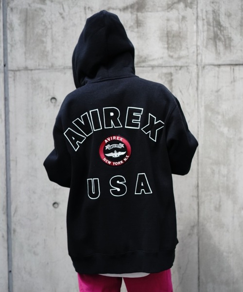 AVIREX(アヴィレックス)の「VARSITY LOGO SWEAT PARKA/ バーシティーロゴスウェットパーカー(パーカー・レディース・グリーン/ブラック/ホワイト/オレンジ・L/XL/M/2XL)」の17枚目の写真