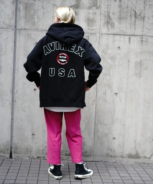 AVIREX(アヴィレックス)の「VARSITY LOGO SWEAT PARKA/ バーシティーロゴスウェットパーカー(パーカー・レディース・グリーン/ブラック/ホワイト/オレンジ・L/XL/M/2XL)」の19枚目の写真