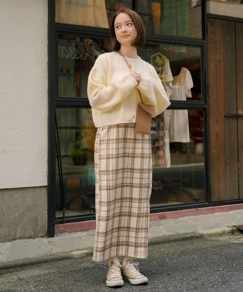 omom sot（オムオムソット）の「チェック タイトスカート omom sot（スカート・レディース・アイボリー/ブラウン・M）」の4枚目の写真