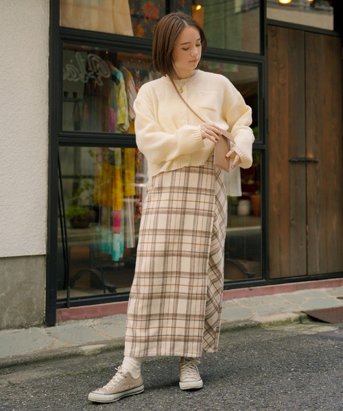 omom sot（オムオムソット）の「チェック タイトスカート omom sot（スカート・レディース・アイボリー/ブラウン・M）」の5枚目の写真