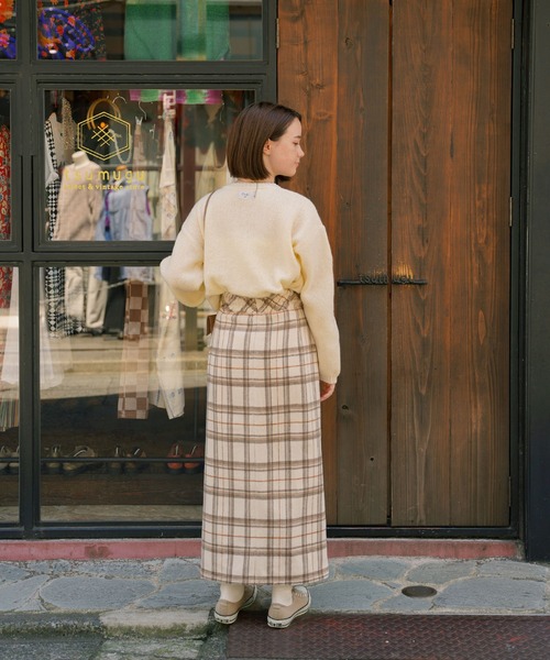 omom sot（オムオムソット）の「チェック タイトスカート omom sot（スカート・レディース・アイボリー/ブラウン・M）」の7枚目の写真