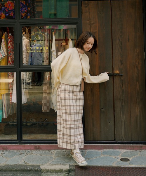 omom sot（オムオムソット）の「チェック タイトスカート omom sot（スカート・レディース・アイボリー/ブラウン・M）」の3枚目の写真