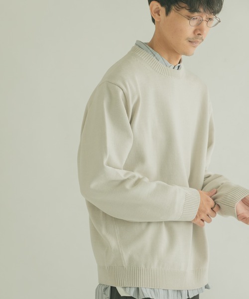 FORK&SPOON（フォークアンドスプーン）の「『洗濯可』FORK&SPOON　ウーステッドヤーンクルーネックニット（ニット/セーター・メンズ・レッド/ブルー系その他/グリーン系その他/ブルー/アイボリー・5/4）」の2枚目の写真