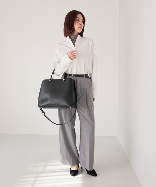 MIAN （ミアン）の「CLIVIA / 横型A4トートバッグ（トートバッグ・レディース・モカ/グレー/アイボリー/ブラック/ブラウン/グリーン/サックスブルー・FREE）」の16枚目の写真