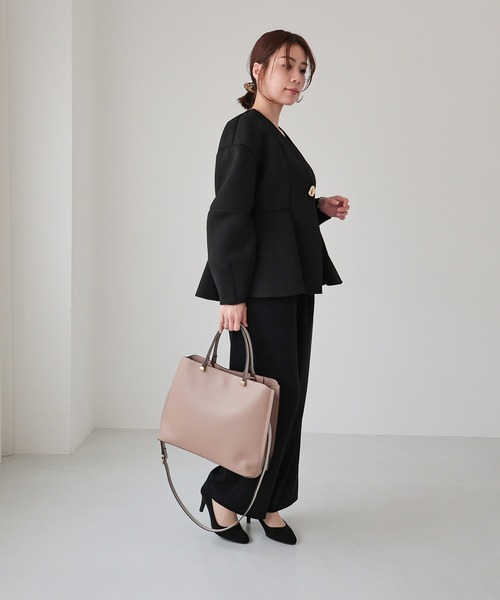MIAN （ミアン）の「CLIVIA / 横型A4トートバッグ（トートバッグ・レディース・モカ/グレー/アイボリー/ブラック/ブラウン/グリーン/サックスブルー・FREE）」の14枚目の写真
