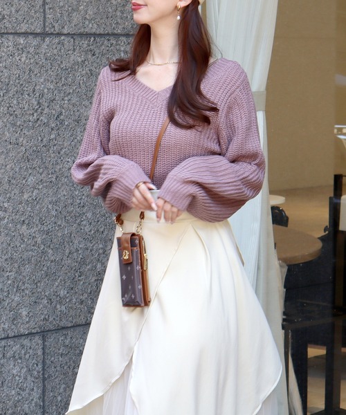 ROYAL PARTY（ロイヤルパーティー）の「2way畦編みニットトップス（ニット/セーター・レディース・オフホワイト/ブラック/ベージュ/ピンク・FREE）」の4枚目の写真