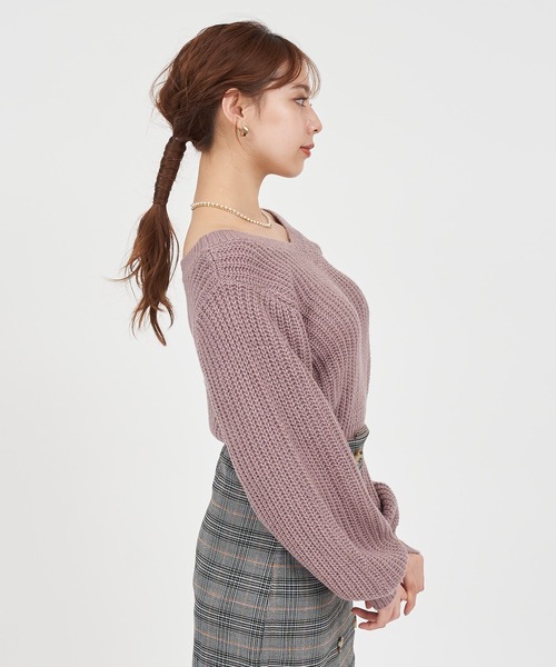 ROYAL PARTY（ロイヤルパーティー）の「2way畦編みニットトップス（ニット/セーター・レディース・オフホワイト/ブラック/ベージュ/ピンク・FREE）」の7枚目の写真