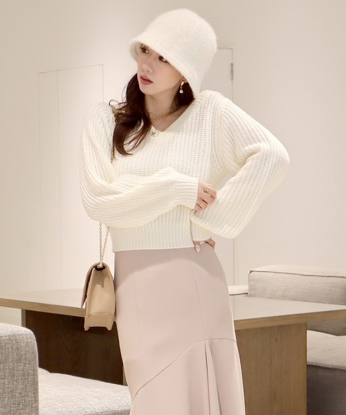 ROYAL PARTY（ロイヤルパーティー）の「2way畦編みニットトップス（ニット/セーター・レディース・オフホワイト/ブラック/ベージュ/ピンク・FREE）」の5枚目の写真