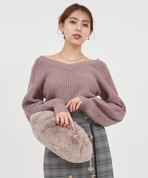 ROYAL PARTY（ロイヤルパーティー）の「2way畦編みニットトップス（ニット/セーター・レディース・オフホワイト/ブラック/ベージュ/ピンク・FREE）」の17枚目の写真