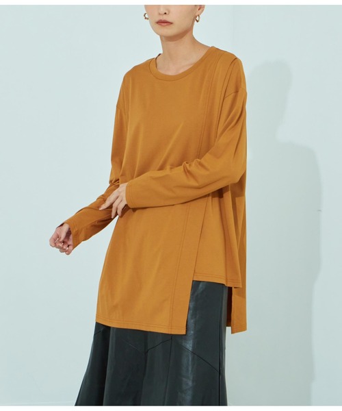 Settimissimo(セッティミッシモ)の「シルケット天竺レイヤードロングTシャツ(Tシャツ/カットソー・レディース・ブラック/グリーン/キャメル・FREE)」の3枚目の写真