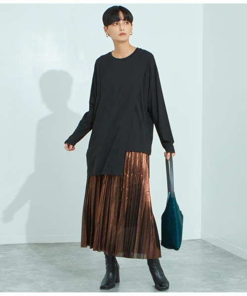 Settimissimo(セッティミッシモ)の「シルケット天竺レイヤードロングTシャツ(Tシャツ/カットソー・レディース・ブラック/グリーン/キャメル・FREE)」の7枚目の写真