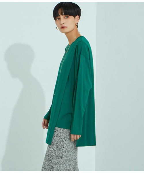Settimissimo(セッティミッシモ)の「シルケット天竺レイヤードロングTシャツ(Tシャツ/カットソー・レディース・ブラック/グリーン/キャメル・FREE)」の9枚目の写真
