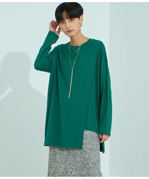 Settimissimo(セッティミッシモ)の「シルケット天竺レイヤードロングTシャツ(Tシャツ/カットソー・レディース・ブラック/グリーン/キャメル・FREE)」の8枚目の写真