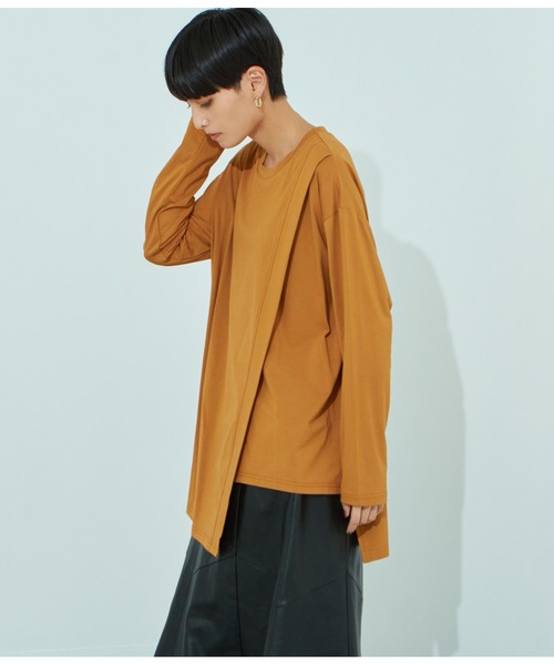 Settimissimo(セッティミッシモ)の「シルケット天竺レイヤードロングTシャツ(Tシャツ/カットソー・レディース・ブラック/グリーン/キャメル・FREE)」の12枚目の写真