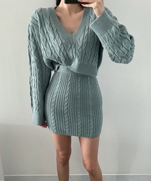 【Jasmine】Vネックニットミニスカートセットアップ