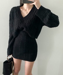 【Jasmine】Vネックニットミニスカートセットアップ