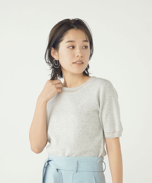 NOLLEY’S Sophi(ノーリーズソフィ)の「《手洗い可能》総針部分シアー5分袖プルオーバーニット(ニット/セーター・レディース・ライトグリーン/ライトグレー/ダークネイビー/ホワイト・38/36)」の2枚目の写真
