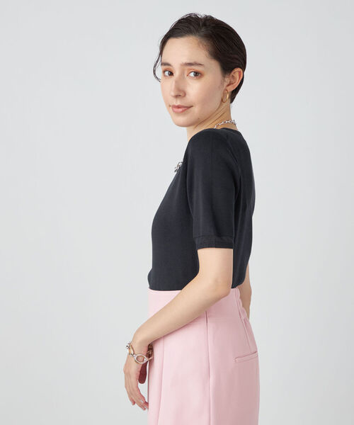 NOLLEY’S Sophi(ノーリーズソフィ)の「《手洗い可能》総針部分シアー5分袖プルオーバーニット(ニット/セーター・レディース・ライトグリーン/ライトグレー/ダークネイビー/ホワイト・38/36)」の7枚目の写真