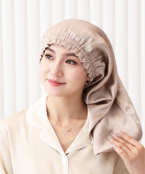 Esime（エシミー）の「シルク100％ ロング対応 ナイトキャップ（その他ルームウェア・レディース・ベージュ/ネイビー/ブラウン/グレー/ピンク/ベージュ系その他/ブラック/サーモンピンク/ピンクベージュ/ライラック・FREE）」の4枚目の写真