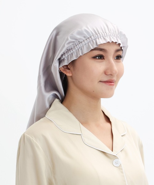 Esime（エシミー）の「シルク100％ ロング対応 ナイトキャップ（その他ルームウェア・レディース・ベージュ/ネイビー/ブラウン/グレー/ピンク/ベージュ系その他/ブラック/サーモンピンク/ピンクベージュ/ライラック・FREE）」の2枚目の写真