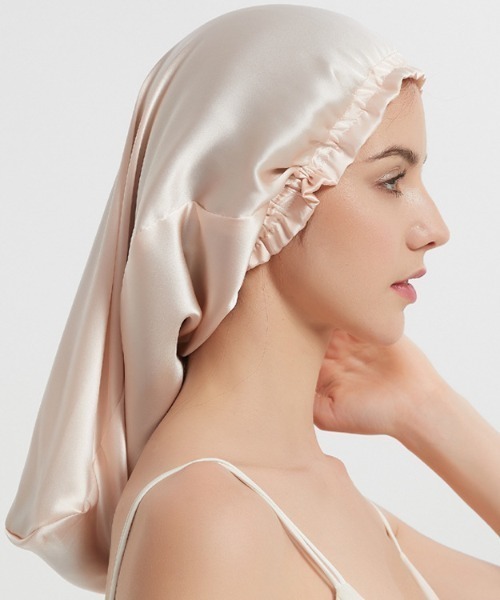 Esime（エシミー）の「シルク100％ ロング対応 ナイトキャップ（その他ルームウェア・レディース・ベージュ/ネイビー/ブラウン/グレー/ピンク/ベージュ系その他/ブラック/サーモンピンク/ピンクベージュ/ライラック・FREE）」の8枚目の写真