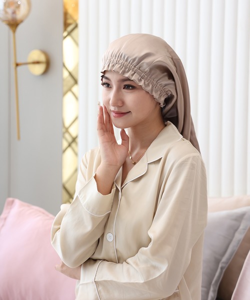 Esime（エシミー）の「シルク100％ ロング対応 ナイトキャップ（その他ルームウェア・レディース・ベージュ/ネイビー/ブラウン/グレー/ピンク/ベージュ系その他/ブラック/サーモンピンク/ピンクベージュ/ライラック・FREE）」の15枚目の写真