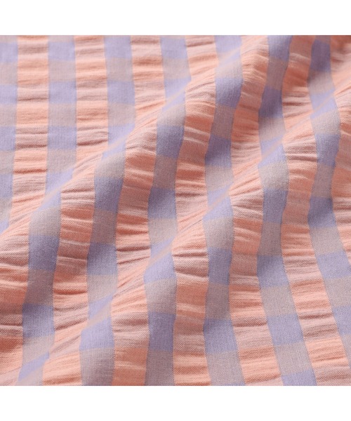 フリルチェック まくらカバー 700×500 オレンジ×パープル（寝具