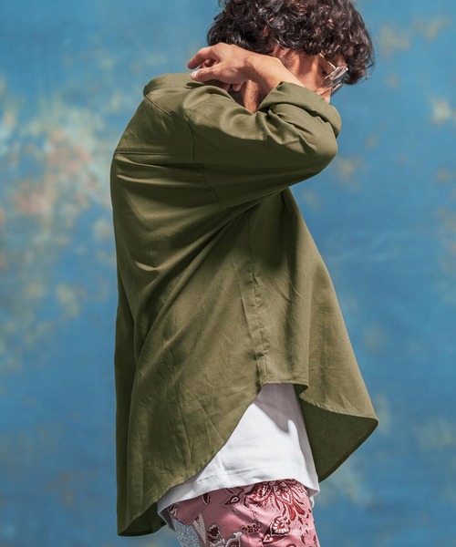 Jih Nunc（ジーヌンク）の「ms5288-コットンリネンプルオーバーシャツ（シャツ/ブラウス・メンズ・ブラック/ライトベージュ/カーキ・M/S/L）」の5枚目の写真