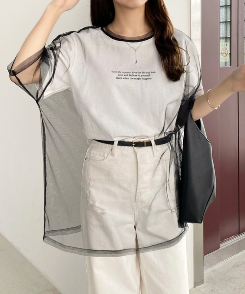 callautia(カラウティア)の「メッシュシアーオーバーTシャツ(Tシャツ/カットソー・レディース・ブラック/ブラウン/ホワイト・SMALL/MEDIUM/LARGE)」の4枚目の写真