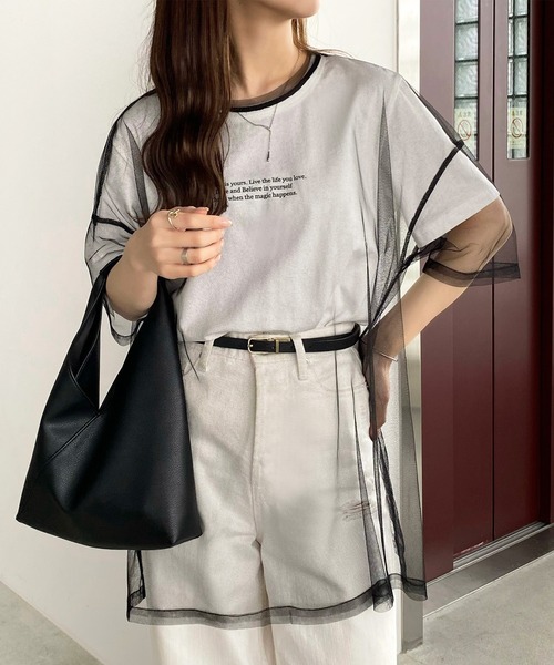 callautia(カラウティア)の「メッシュシアーオーバーTシャツ(Tシャツ/カットソー・レディース・ブラック/ブラウン/ホワイト・SMALL/MEDIUM/LARGE)」の5枚目の写真