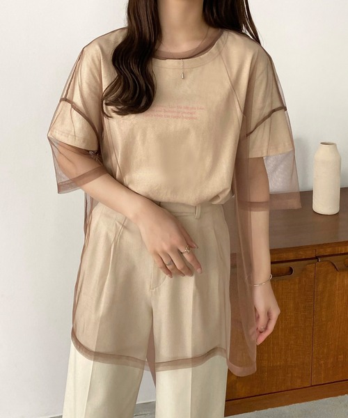 callautia(カラウティア)の「メッシュシアーオーバーTシャツ(Tシャツ/カットソー・レディース・ブラック/ブラウン/ホワイト・SMALL/MEDIUM/LARGE)」の9枚目の写真