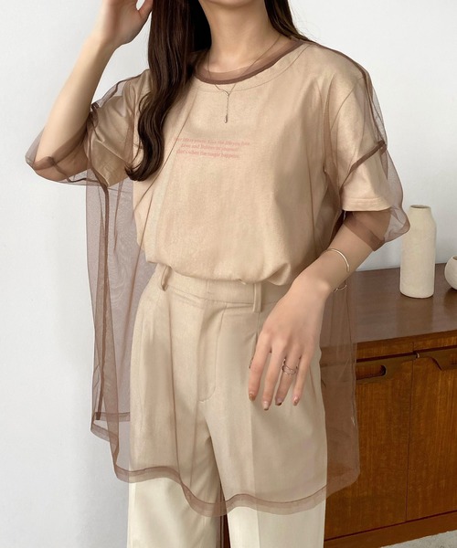 callautia(カラウティア)の「メッシュシアーオーバーTシャツ(Tシャツ/カットソー・レディース・ブラック/ブラウン/ホワイト・SMALL/MEDIUM/LARGE)」の10枚目の写真