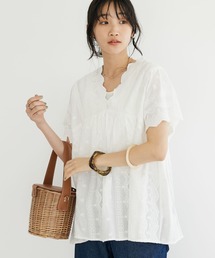 インドコットン 総刺繍Vネックブラウス