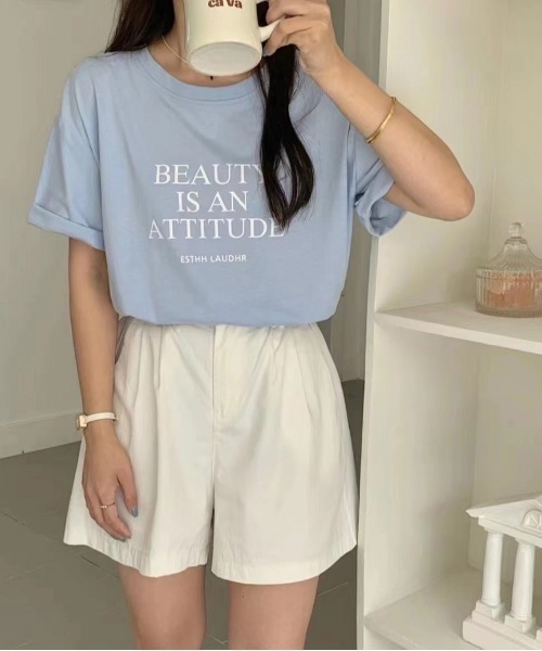 SpRay(スプレイ)の「ロゴTシャツ(Tシャツ/カットソー・レディース・ライトグリーン/ホワイト/サックスブルー/ブラック/ピンク/ベージュ・FREE)」の5枚目の写真