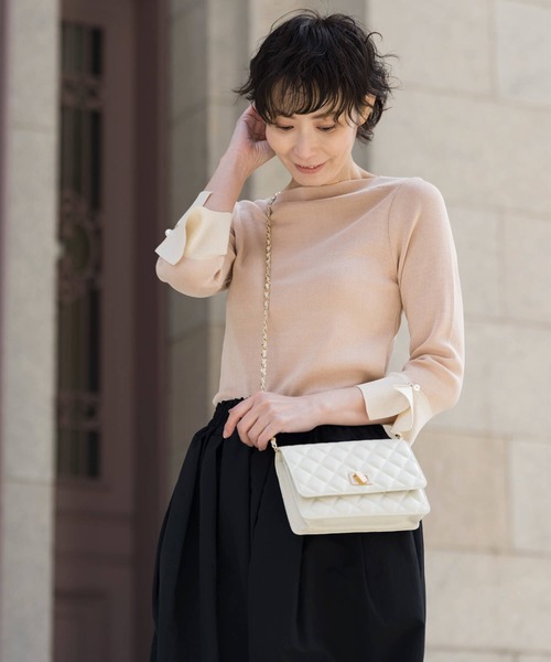 セール】カフス袖パールボタンボートネックニット（ニット/セーター