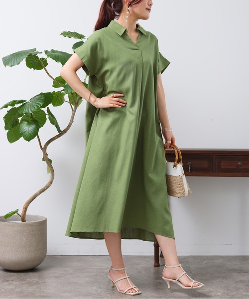 Chez toi(シェトワ)の「フレンチスリーブスキッパーワンピース(シャツワンピース・レディース・レッド/グリーン/ブラック・FREE)」の16枚目の写真