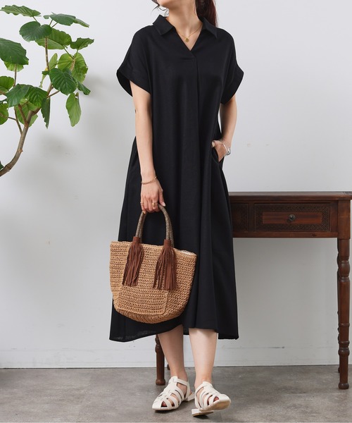 Chez toi(シェトワ)の「フレンチスリーブスキッパーワンピース(シャツワンピース・レディース・レッド/グリーン/ブラック・FREE)」の13枚目の写真