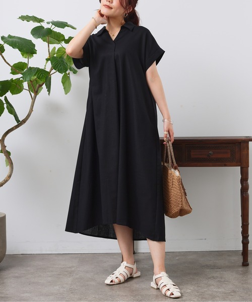 Chez toi(シェトワ)の「フレンチスリーブスキッパーワンピース(シャツワンピース・レディース・レッド/グリーン/ブラック・FREE)」の14枚目の写真